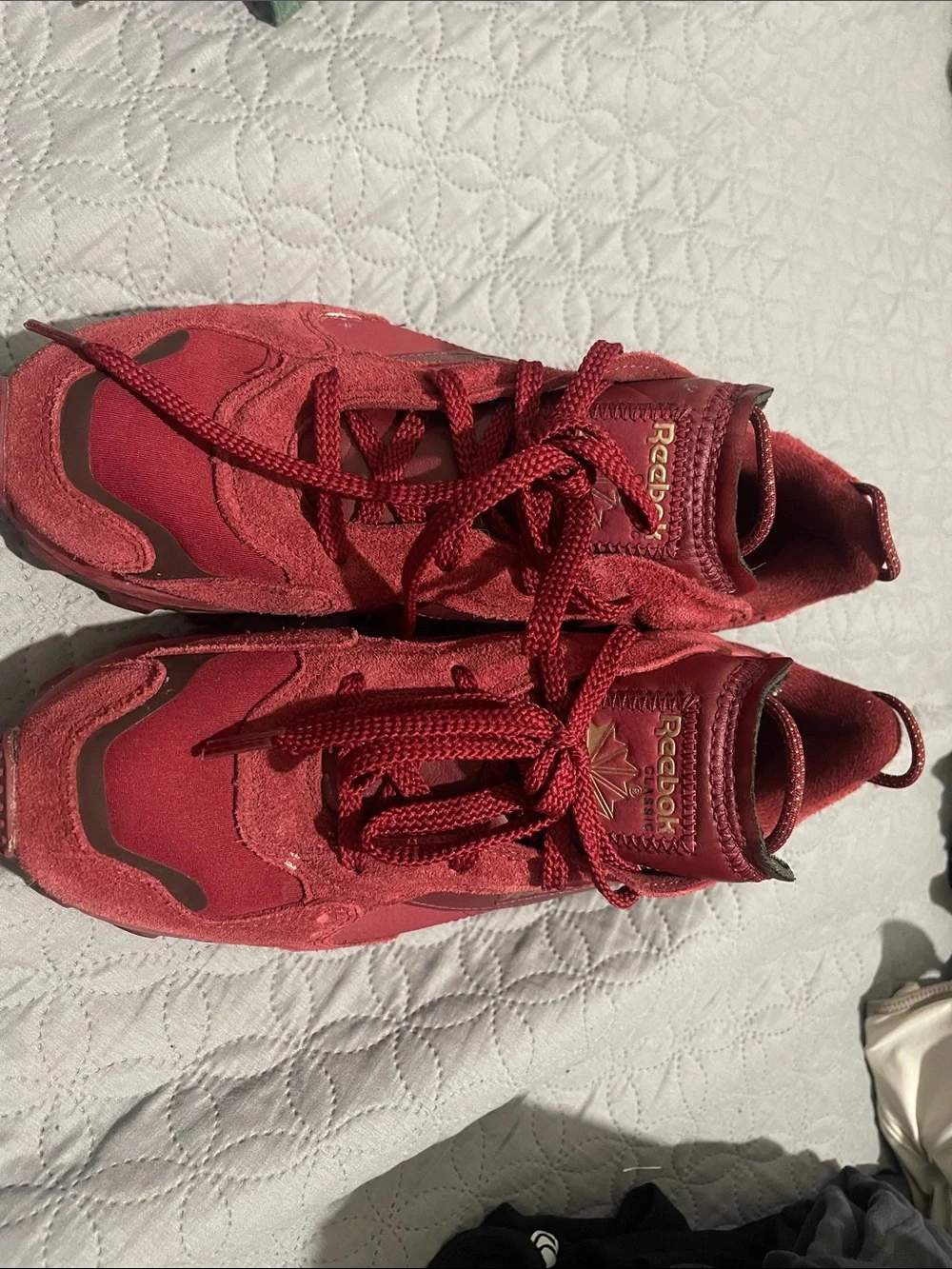 Reebok Red Suede & Mesh Athletic Sneakers